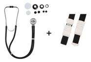Kit Estetoscópio Multi Rappaport Preto Duplo Adulto E Infantil Com Garrote Torniquete De Elastano