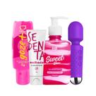 Kit Estimulante Vibrador Varinha Mágica Lubrificante Íntimo Neutro Gel Excitante e Hidratante Beijável Chiclete