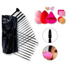 Kit Estojo 24 Pincéis 9 Esponjas Rosto Maquiagem Makeup Olhos Lábios Contorno Pó Blush Sobrancelhas Corretivo Base Profissional Aplicar Esfumar