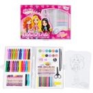 Kit estojo para desenhos Canetinhas e Lápis 98 Peças Rosa Meninas