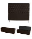 Kit Estrela Cabeceira De Cama Box e Calçadeira Baú Pés Palito Botão Cristal Casal 140 Cm Suede Marrom Do Lar Móveis