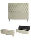 Kit Estrela Cabeceira De Cama Box e Calçadeira Baú Pés Palito Botão Cristal Queen 160 Cm Suede Porcelana Do Lar Móveis