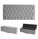 Kit Estrela Cabeceira De Cama Painel e Calçadeira Baú Botão Cristal Casal 140 Cm Suede Prata Eli Móveis e Decoração