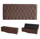 Kit Estrela Cabeceira De Cama Painel e Calçadeira Baú Botão Cristal Queen 160 Cm Suede Rosê Do Lar Móveis e Decoração