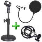 Kit Estúdio suporte microfone Tripé Pedestal de mesa + Shock Mount Aranha + Pop Filter