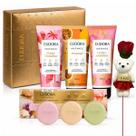 Kit Eudora: 3 Cremes Hidratantes 180ml e 3 Sabonetes Em Barra 50g + Rosa Com Ursinho