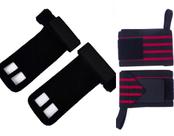 Kit exercício funcional Munhequeiras Profissional (Par) + Luva Hand Grip Couro (Par)