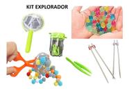 Kit Explorador Tesoura Bola Pote Coletor Pompons Orbs Hashis treino da coordenação motora e movimento de pinça