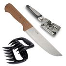 Kit Faca 34cm em Aço Inox Cabo de Madeira com Afiador e Garras de Urso para Churrasco Kit Faca 34cm em Aço Inox Cabo de Madeira com Afiador e Garras de Urso para Churrasco