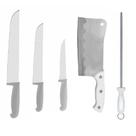 Kit Faca Açougue Churrasco Cozinha 6" 8" 12" + Cutelo 7" + Chaira 12 Cabo Branco