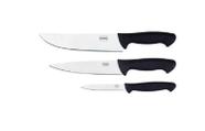 Kit Faca Assador com 3 Facas Carne Cozinha Churrasco Legumes MOR cabo preto