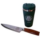 Kit Faca + Copo Termico Emborrachado Inox Palmeiras Oficial Com Tampa