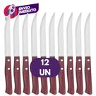 Kit Faca de Churrasco Cabo Madeira Aço Inox Lâmina Serrilhada Cozinha Mesa Refeição Comida Talher