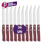 Kit Faca de Churrasco Cabo Madeira Aço Inox Lâmina Serrilhada Cozinha Mesa Refeição Comida Talher