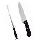 Kit Faca e Amolador GRANDE em Inox Com Cabo Plástico Carne Chaira