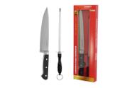 Kit Faca E Chaira Corneta Chef Inox Para Churrasco 2 Peças