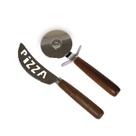 Kit Faca e Cortador para Pizza Aço Inox e Cabo Madeira Acácia Kit Faca e Cortador para Pizza Aço Inox e Cabo Madeira Acácia