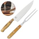 Kit Faca E Garfo De Churrasco Preparação Cabo Madeira Carmel Em Aço