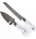 Kit Faca Espátula Cabo De Cristal Cortar Bolo De Aniversário