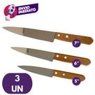 Kit Faca Peixeira Profissional Jogo Com 3 Tamanhos 5, 6 E 7 Polegadas Aço Inox Cabo Madeira