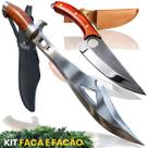 Kit Facão E Faca Full Tang Aço Inox Pesca Campo Camping