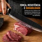 Kit Facas 6 Peças Aço Carbono Antiaderente + Tesoura e Descascador Corte Preciso Profissional
