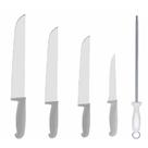 Kit Facas Açougueiro Churrasco Cozinha 6 8 10 12 + Chaira 12 Cabo Branco