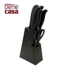 Kit Facas Black 7 Peças Bene Casa Churrasco Pão Suporte Cepo Faqueiro