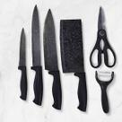Kit Facas Chef 6 Peças Preto Cozinha Em Aço Inox Churrasco Verdura