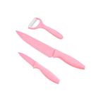 Kit Facas e Descascador Rosa Inox 3 Peças