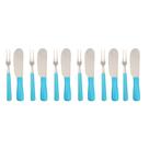 Kit Facas e Garfinhos 12 Peças Para Petiscos e Patês Aço Inox e Cabo de Plástico Azul Kit Facas e Garfinhos 12 Peças Para Petiscos e Patês Aço Inox e Cabo de Plástico Azul