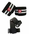 Kit Faixa De Joelho + Strap Largo Mão Treino Agachamento