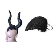 kit Fantasia hallowen Arco Tiara Com Chifre preto +Asa Preta