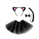 Kit Fantasia Infantil Gatinho Halloween Saia Tule Tiara Rabo Gata Festa Dia das Crianças Brilho Moderna Juvenil 4pçs