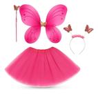 Kit Fantasia Infantil Saia Tule Asa Tiara Varinha Festa