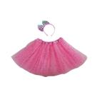 Kit Fantasia Menina Saia Rosa Glitter Tiara Colorida Festa Carnaval Infantil