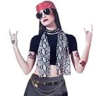 Kit Fantasia Roqueira + Tatuagens Adesivas + Cinto Corrente Dupla Punk Rock = 5 Produtos
