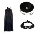 Kit Fantasia Zorro Chapéu, Capa e Máscara Cosplay