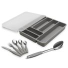 Kit Faqueiro Aço Inox 32 Peças Itaparica e Organizador de Talheres com Tampa Brinox Cinza