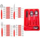 Kit Faqueiro Berlim Vermelho Inox 48 Pçs C/ 2 Porta Talheres