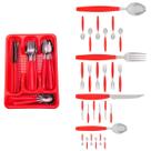 Kit Faqueiro Inox Berlim 24 Pçs C/ 1 Porta Talheres Vermelho