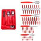 Kit Faqueiro Inox Berlim 72 Pçs C/ 3 Porta Talheres Vermelho