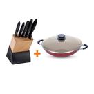 Kit - Faqueiro Plenus 6 Peças + 1 Panela Wok 36cm Vermelha - Tramontina