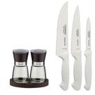 KIT - Faqueiro Premium 3 Peças + 1 Moedor de Sal e Pimenta em Cerâmica e Vidro - Tramontina