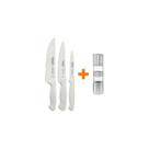 Kit - Faqueiro Premium 3 Peças + 1 Moedor De Sal Ou Pimenta Duplo Em Acrílico E Inox - Tramontina