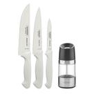 KIT - Faqueiro Premium 3 Peças + 1 Moedor de Sal ou Pimenta Realce em Acrílico e Inox - Tramontina