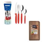 Kit Faqueiro Tramontina Ipanema Vermelho com Pote Plástico 24 Peças + Tábua de Madeira