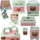 Kit farmacinha bebê Mdf 10 peças - Coroa Rosa bb de bolinhas
