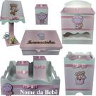 Kit farmacinha de bebê Mdf menina - Ursinha Balão tampas rosa