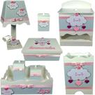 Kit farmacinha Higiene bebê Mdf 8 pçs - CHUVA DE AMOR CINZA E ROSA
